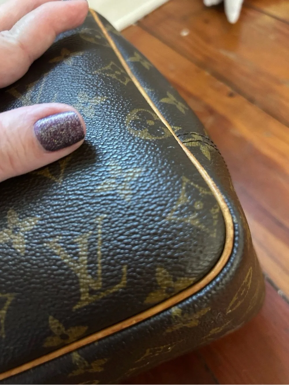 Louis Vuitton Brown Monogram Satchel with Natural Leather Handles Deauville